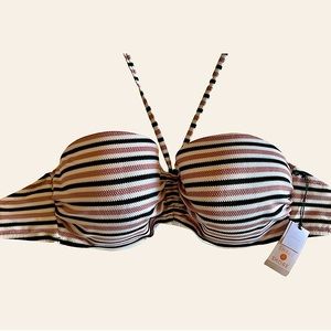 Women's Lightly Lined Halter Pique Textured Bandeau Bikini Top
